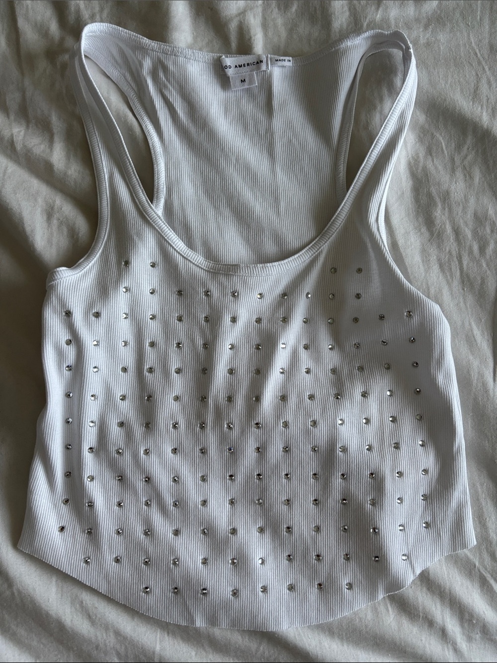Good American White Ribbed Studded Tank